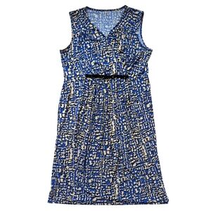 Charter Cub Faux Wrap Empire Waist Floral Sleeveless Dress LARGE Blue Black